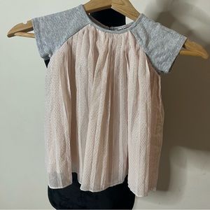 Juicy Couture Girls Sz 3T‎ Pink/Gray Pleated Polka Dot Chiffon Top